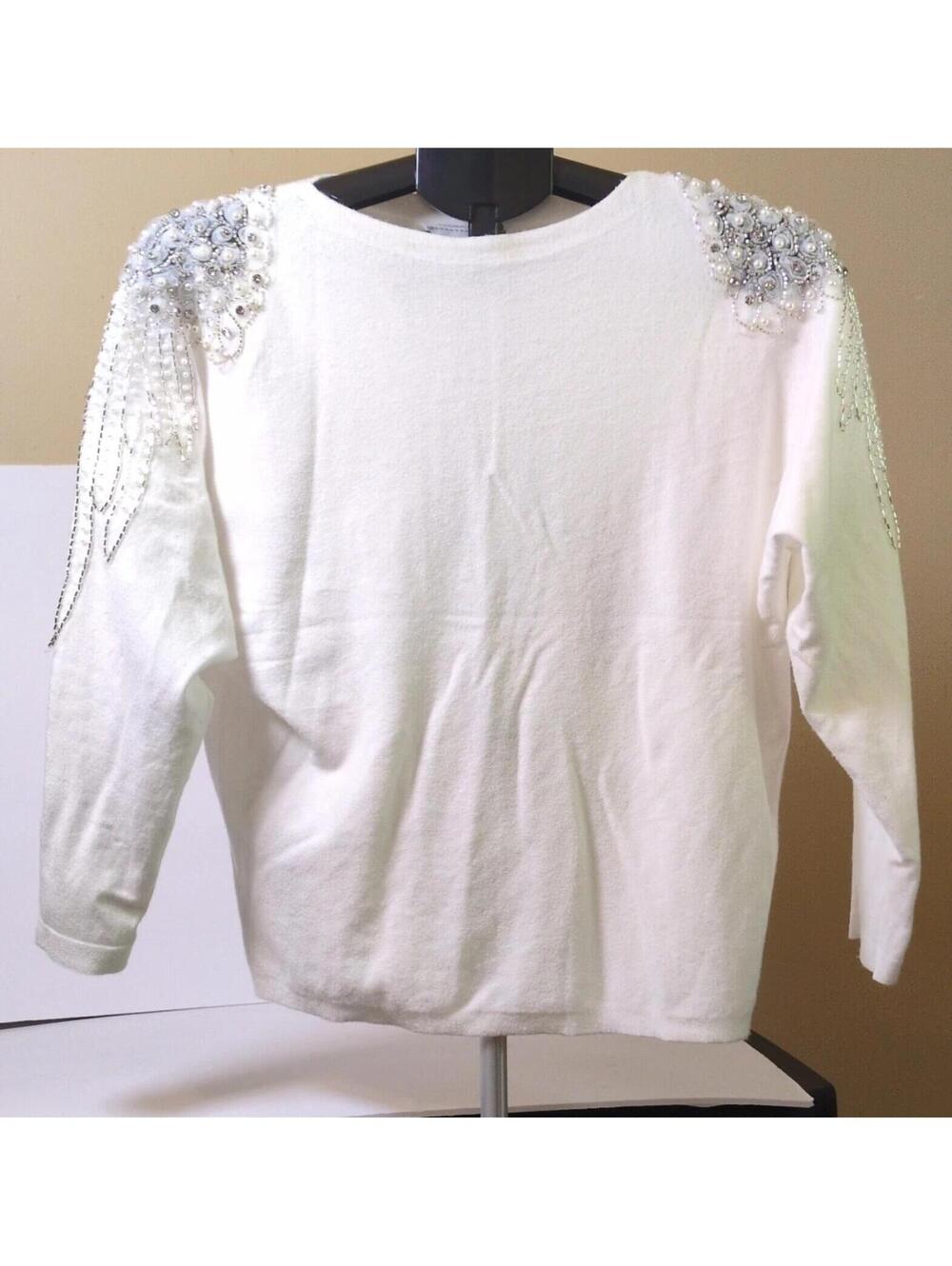 LIV MILANO Knit Pullover Sweater Beaded Rhinestone Crew Neck Women Small